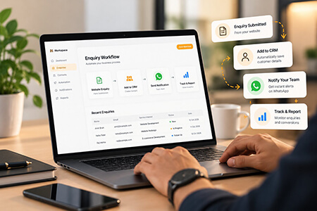 Automated enquiry workflow: auto reply, CRM, notify, report