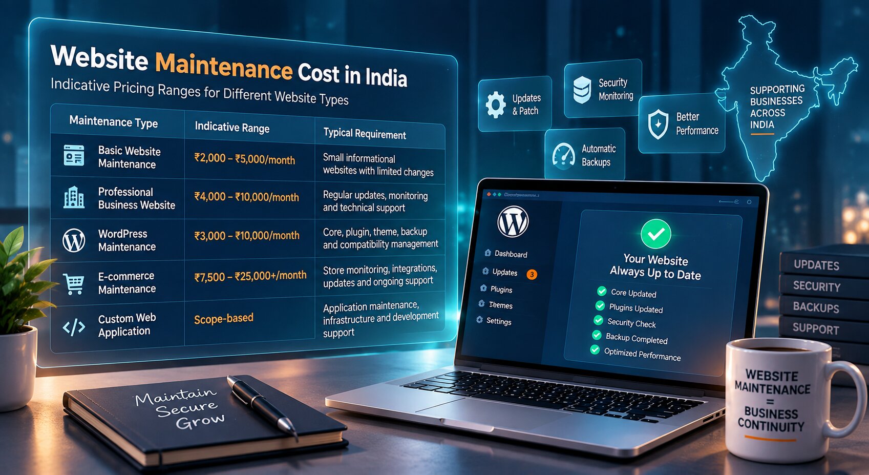 Website maintenance cost in India 2026 guide