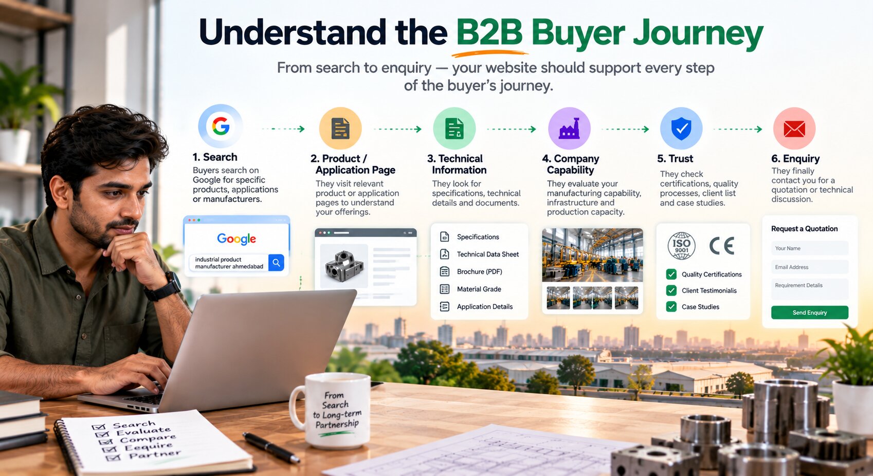 B2B manufacturing buyer journey from Google search to enquiry