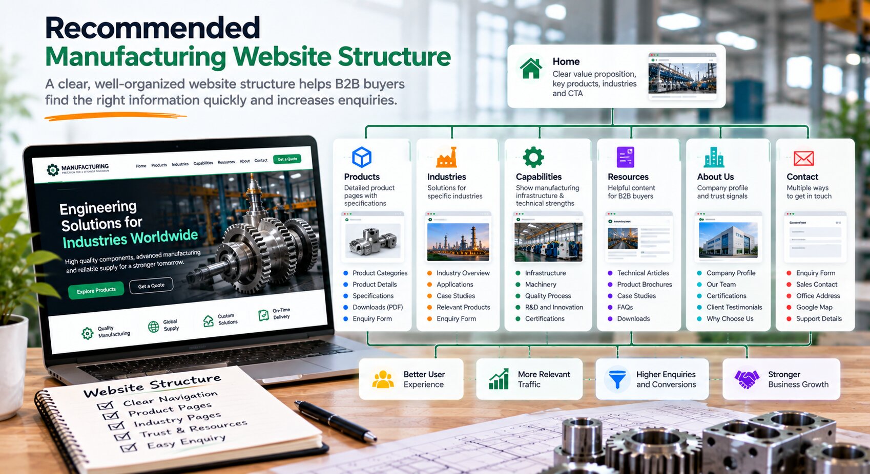Recommended B2B manufacturing website sitemap and information architecture